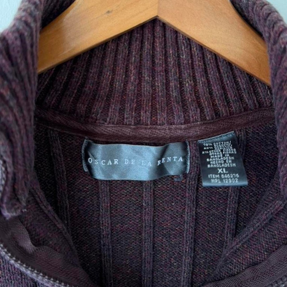 Oscar de la Renta cotton blend brown quarter zip sweater